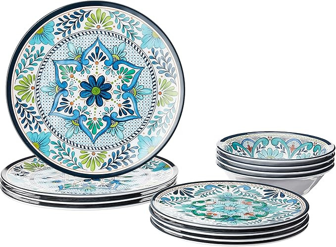 Certified International Talavera Melamine 12 Piece Dinnerware Set, Service for 4, Multicolored | Amazon (US)