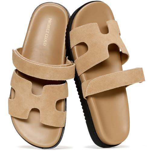 Project Cloud 100% Genuine Leather Sandals for Women Footwear - Stylish Womens Sandals with Plush & Soft Insole - Non-Slip and Water-Resistant Beach Sandals Slides for Women (Mayvy, BEISABLEA,9M) | Amazon (US)