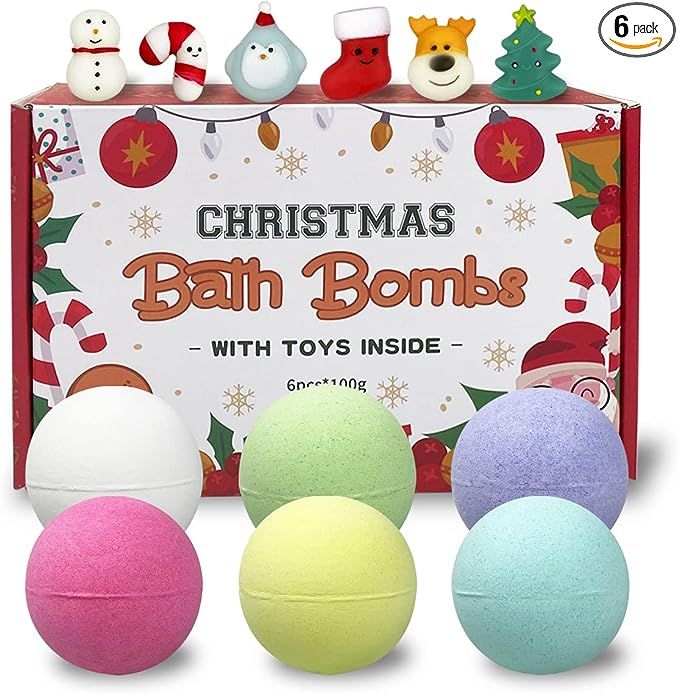 QINGQIU 6 Pack Christmas Bubble Bath Bombs with Christmas Squishy Toys Inside for Kids Girls Boys... | Amazon (US)