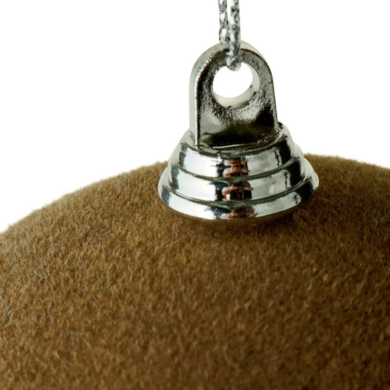 4 Pack Brown Ball Flocked Christmas Ornamenet Set, 3.5", Holiday Time | Walmart (US)