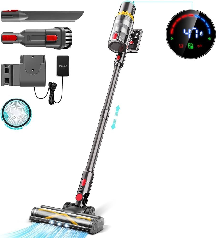 Moolan 6 in 1 Cordless Vacuum Cleaner, 28Kpa Cordless Stick Vacuum Cleaner with Touch Screen, 250... | Amazon (US)