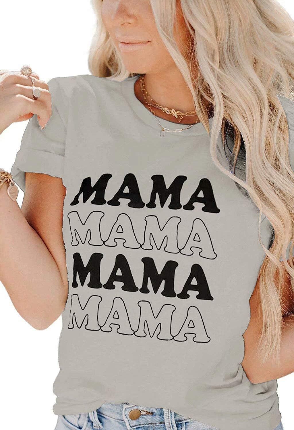 LACOZY Women Summer Graphic Tees Short Sleeve Mama Letter Printed Crew Neck T-Shirt Tops Blouses | Amazon (US)