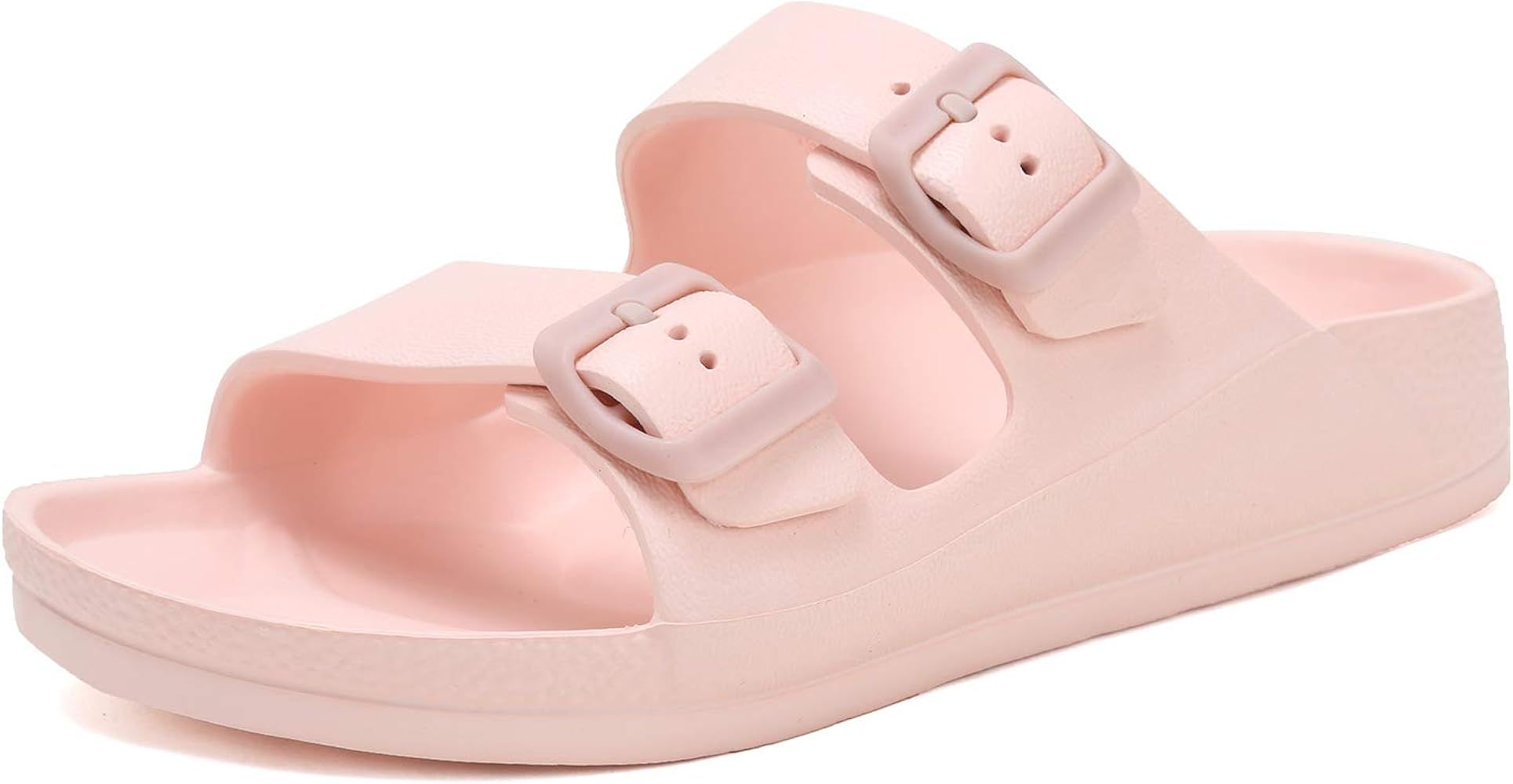 Women's Flat Sandals Comfort Footbed Adjustable Slides Double Buckle Slip on EVA Slippers | Amazon (US)
