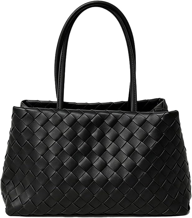 Woven Tote Bag for Women, Vegan Leather Shoulder Bag with Zipper, Soft Slouchy Handbag for Work T... | Amazon (US)
