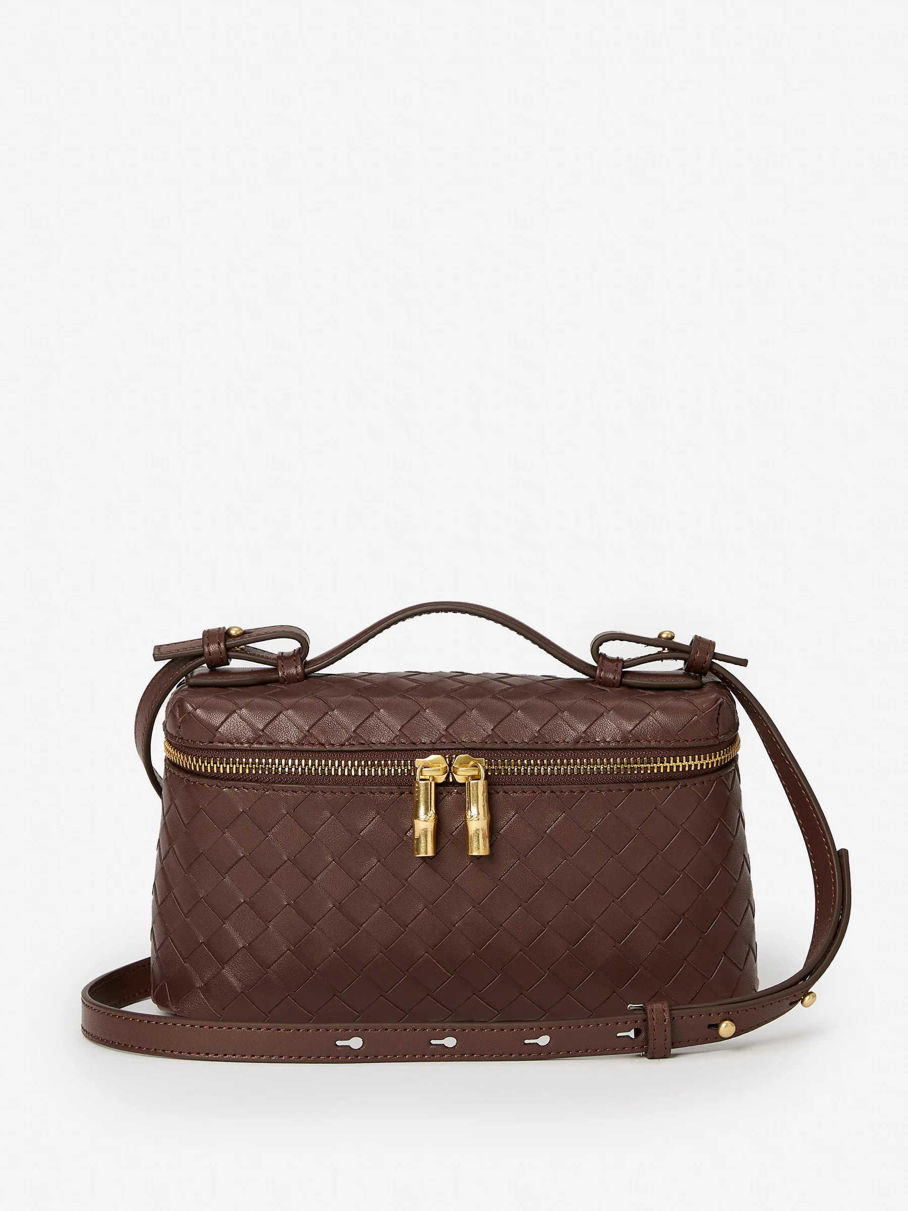 Brown Solid Allyson Woven Leather Crossbody | Women's Handbags | J.McLaughlin | J.McLaughlin