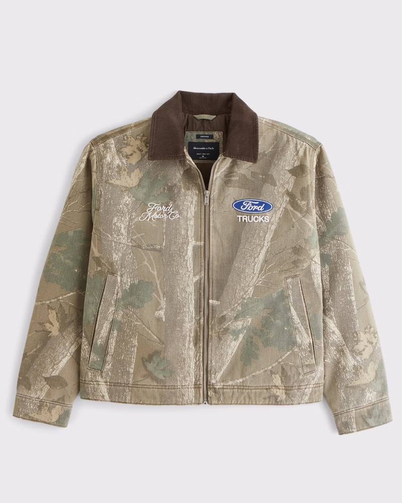 Abercrombie & Fitch Men's Ford Zip Workwear Jacket in Olive Camo - Size XS | Abercrombie & Fitch (US)