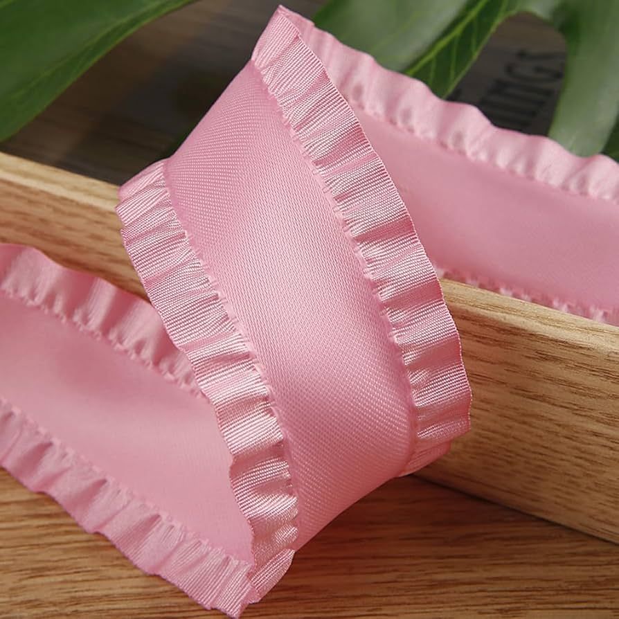 LATUROP Double Ruffle Ribbon 1-1/2 Inch 10 Yards Hot Pink | Amazon (US)