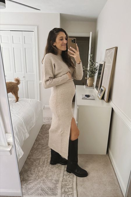 thanksgiving outfit 🦃 - looove this sweater dress. wearing size S. 24 weeks pregnant. 