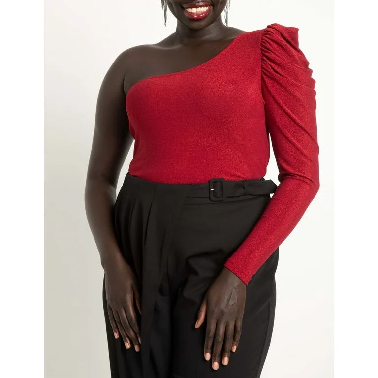 ELOQUII Women's Plus Size One Shoulder Lurex Top | Walmart (US)