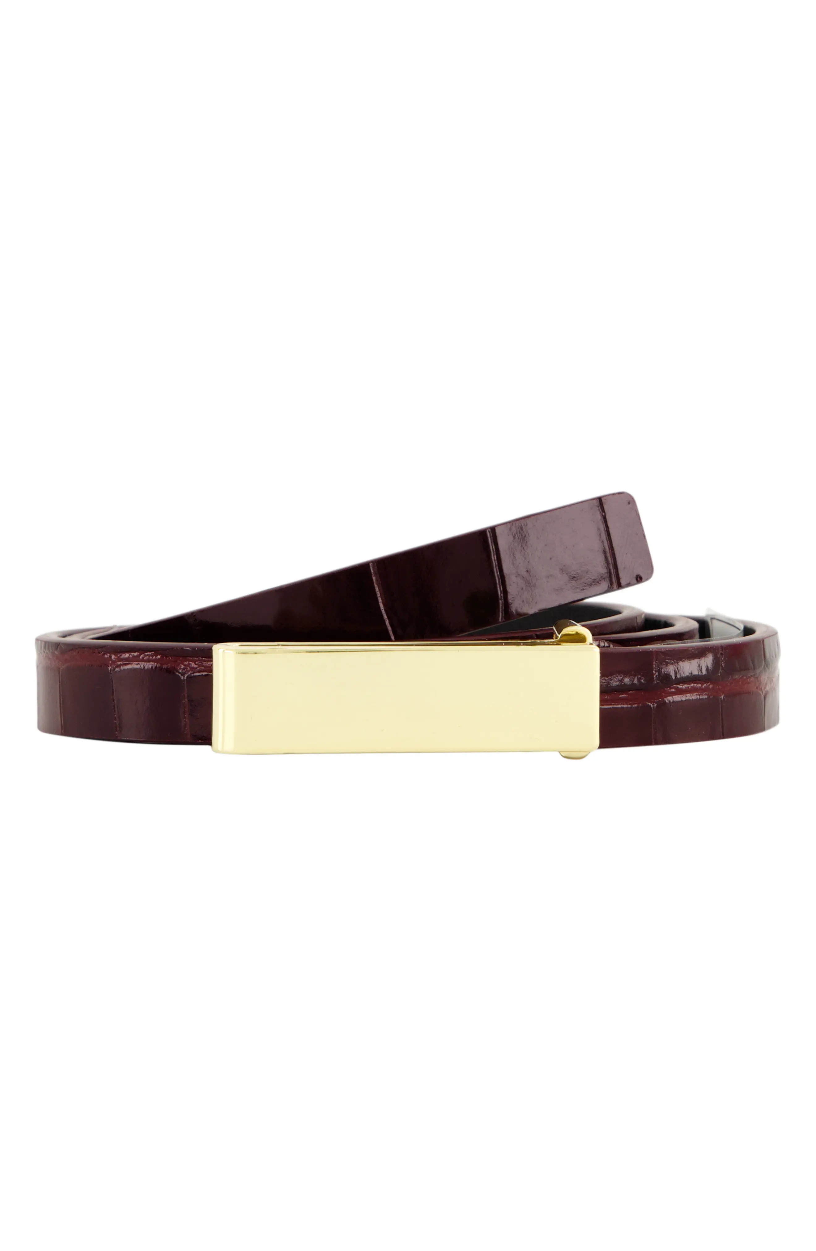 Vince Skinny Croc Embossed Leather Belt in Black at Nordstrom, Size Large | Nordstrom