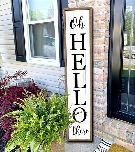 Surfapans Oh Hello There Welcome Sign For Front Porch Standing 45"X9" Tall Wood Frame Outdoor Ver... | Amazon (US)