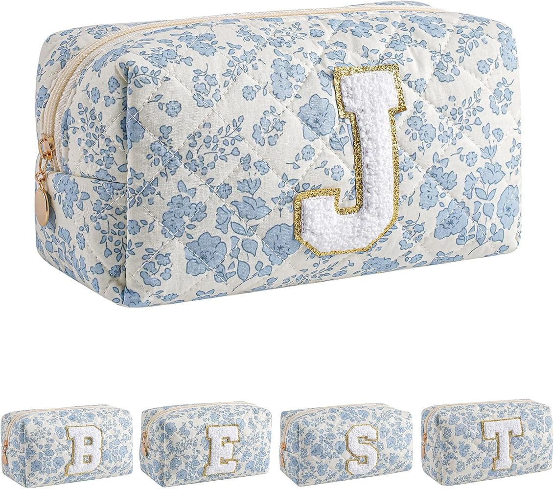 Alphabet Makeup Bag Cosmetic Bag for Women, Christmas Gifts for Girls Age 6-18, Floral Flowers Co... | Amazon (US)