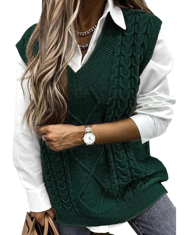 EVALESS Oversized Sweater Vest for Women V Neck Sleeveless Solid Color Loose Pullover Sweater | Amazon (US)