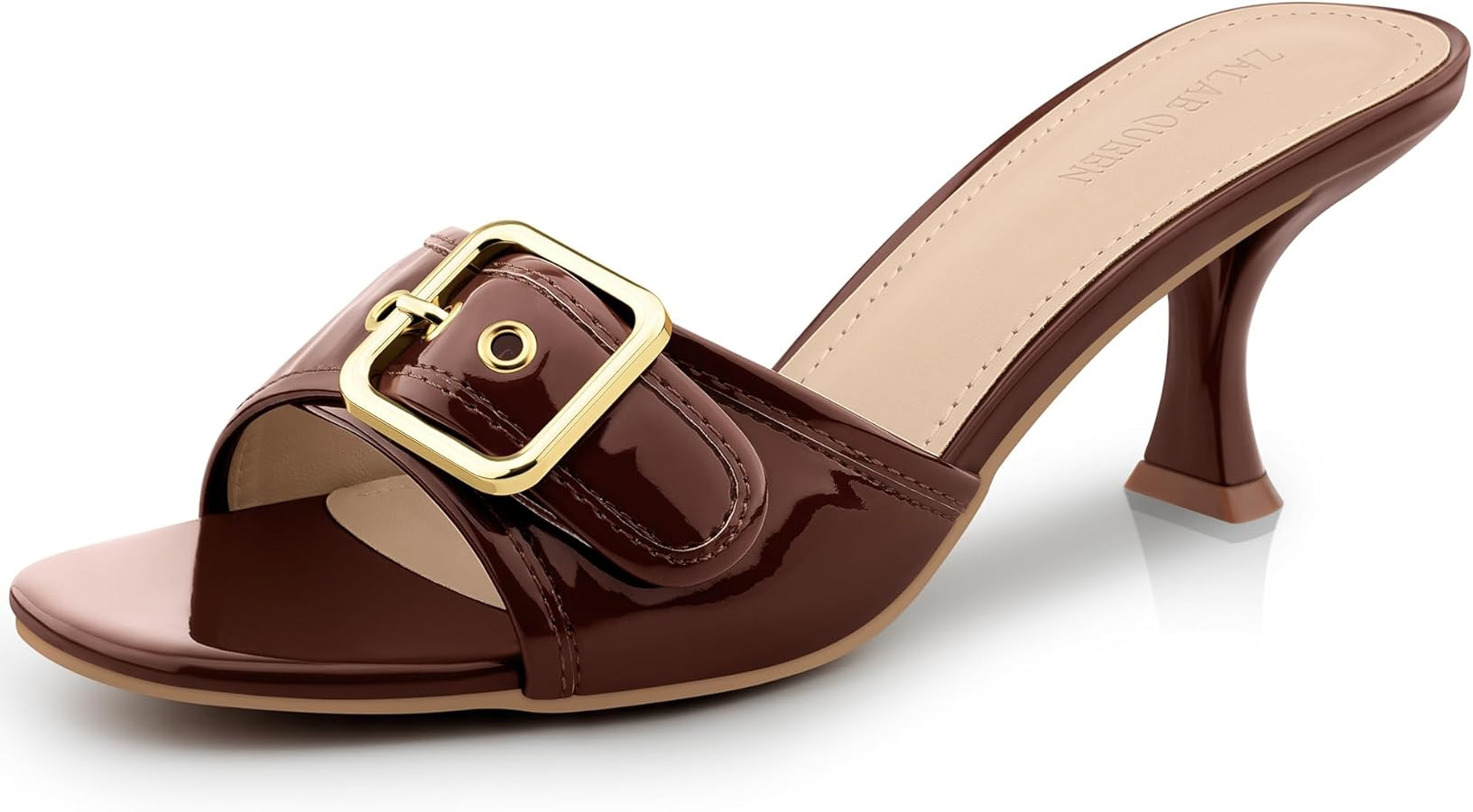 Women's Kitten Heels Sandals Square Open Toe Heeled, Low Heels Slip On Buckle Mule Sandals Womens... | Amazon (US)