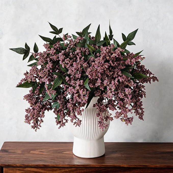 6 Pcs Artificial Nandina Berry Stem for Vase - 17" Realistic Faux Berry Spray, Fake Plant Branche... | Amazon (US)