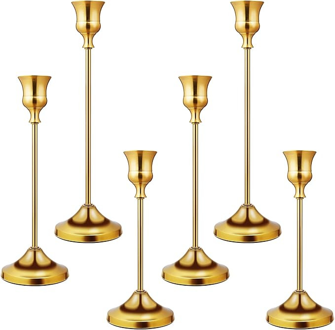 Candlestick Holders 6 PCS Metal Taper Candle Holders, KSWING Gold Candle Stick Holders Set, Perfe... | Amazon (US)