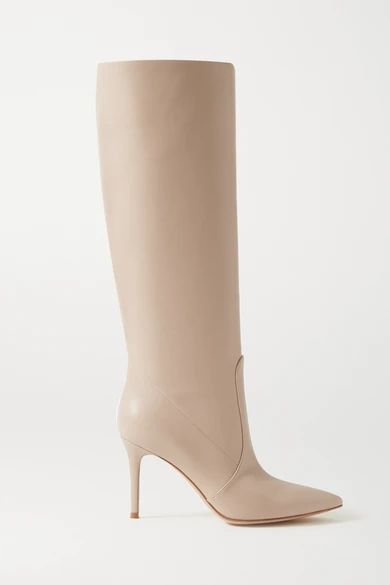 Gianvito Rossi - 85 Leather Knee Boots - Neutral | NET-A-PORTER (US)