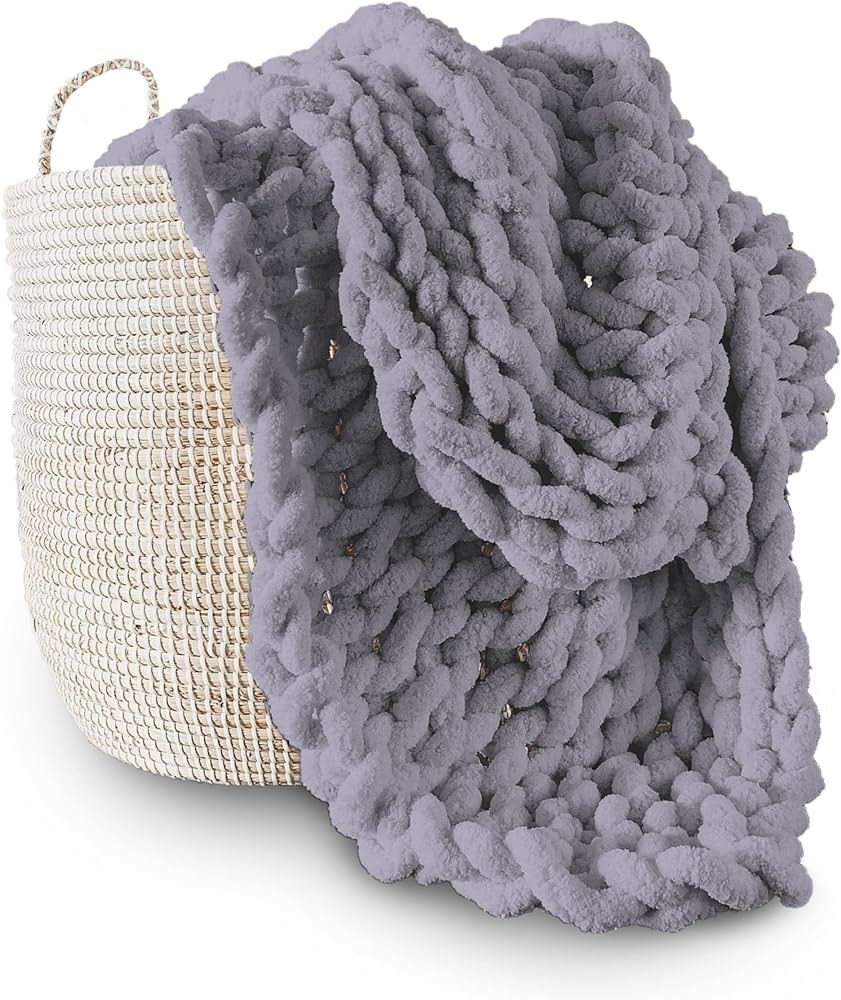 Adyrescia Chunky Knit Blanket Throw | 100% Hand Knit with Jumbo Chenille Yarn (50"x60", Lilac Gra... | Amazon (US)