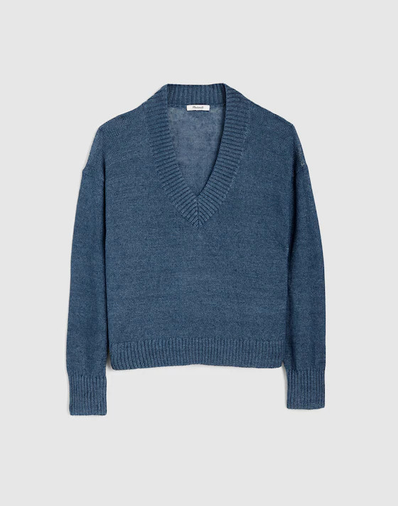 Deep V-Neck Sweater in 100% Linen | Madewell