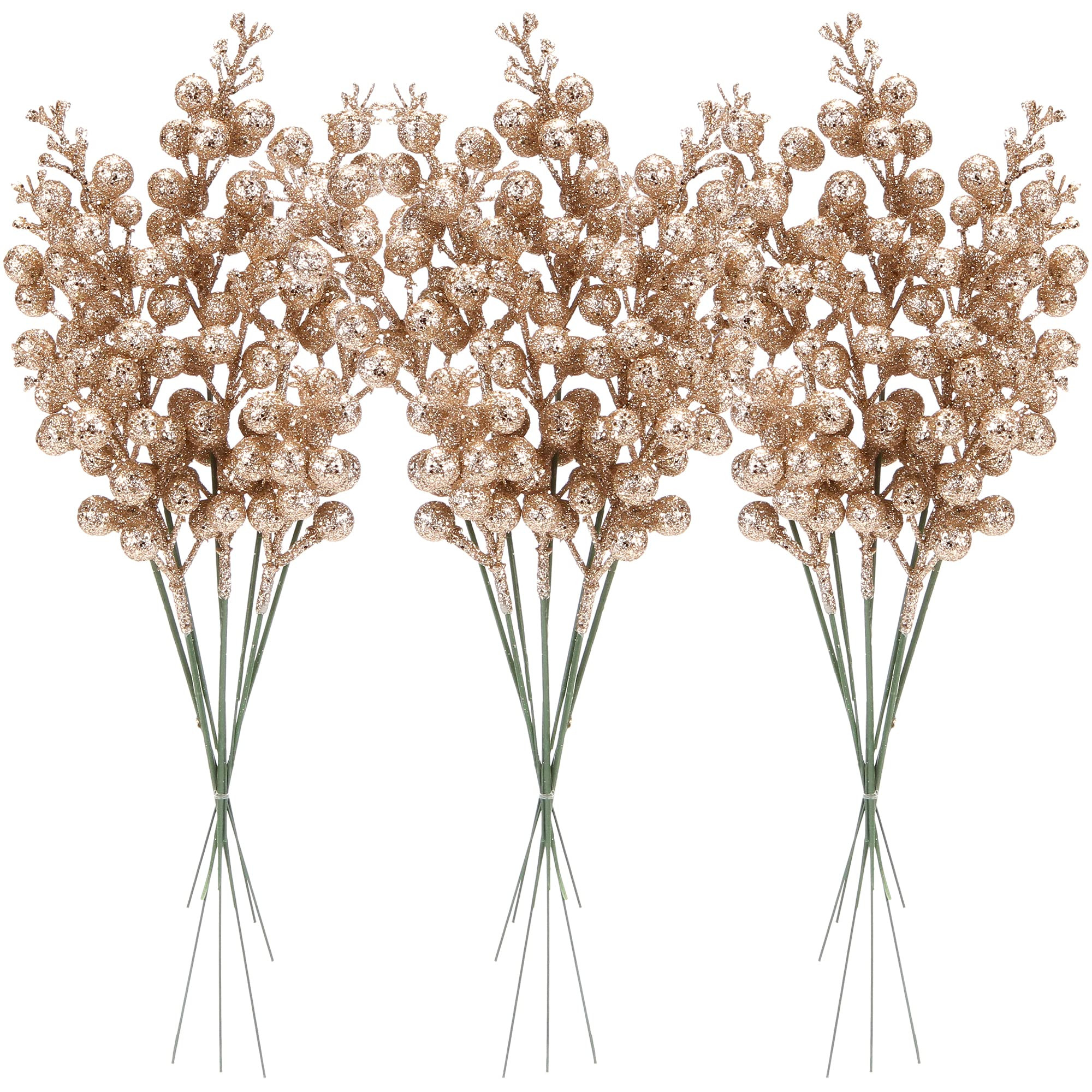 Sea Team 24-Pack Artificial Glitter Holly Berry Twig Ornaments, Decorative Fruit Sticks, Glittery... | Amazon (US)