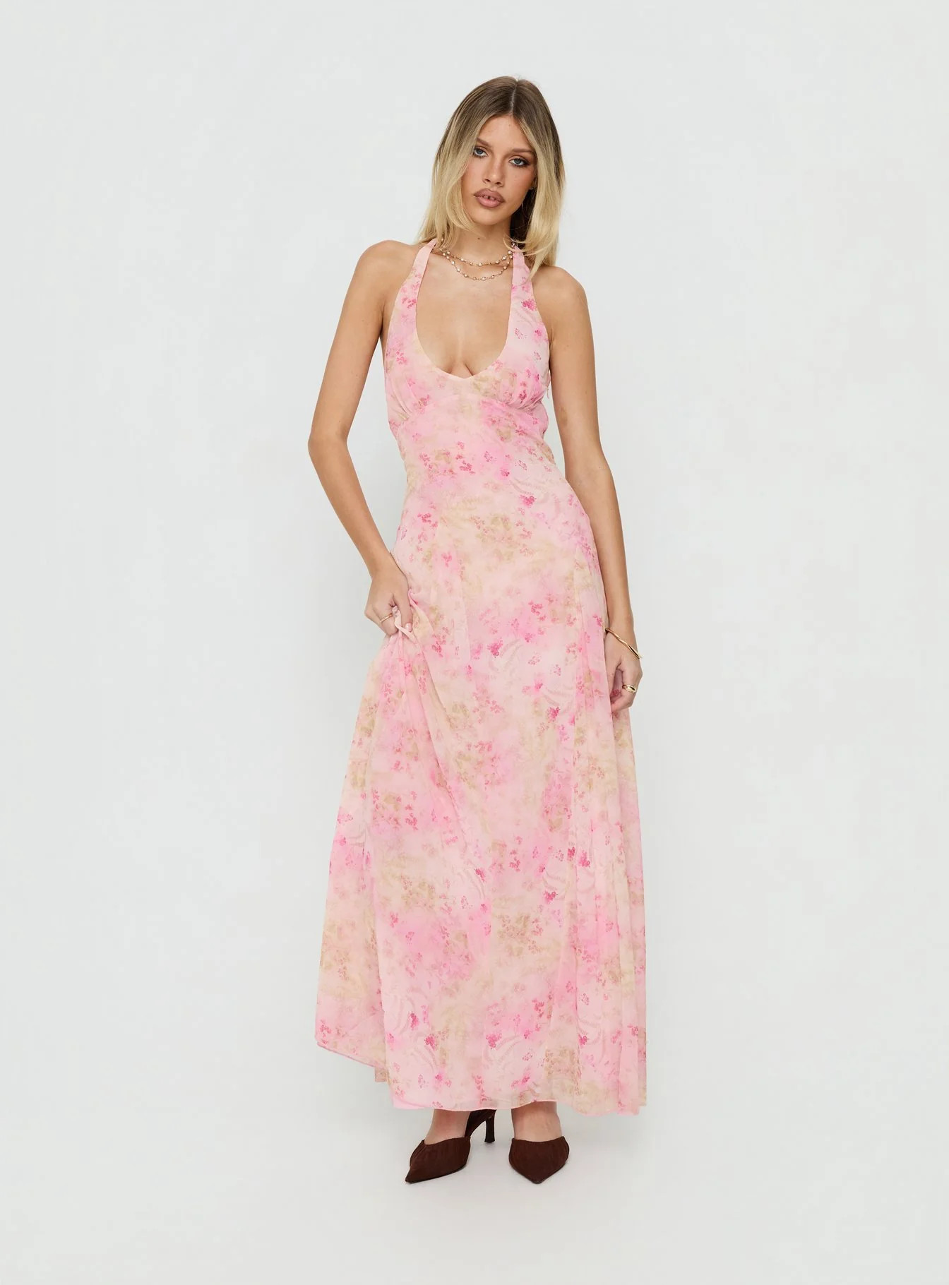 Dandelions Halter Maxi Dress Pink Floral | Princess Polly US