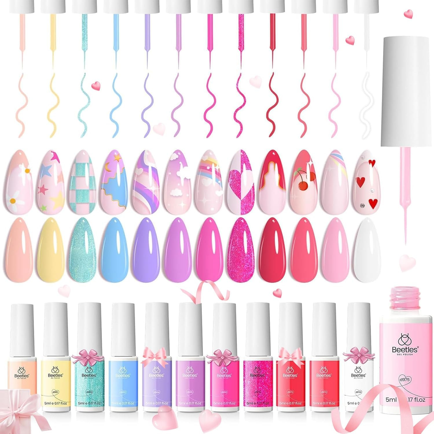 Beetles Pink Gel Liner Nail Art 12 Colors French Tip Gel Nail Polish | Amazon (US)