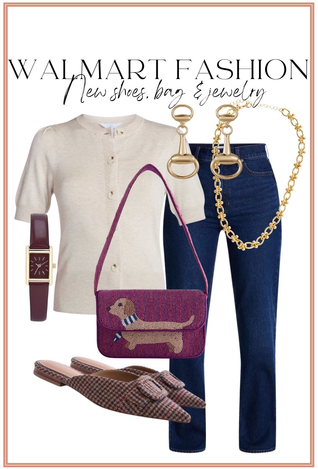 The newest Walmart fashion arrivals just dropped, and these pieces are giving effortless, elevated style without the designer price tag. 🤎 From the chic knit cardigan and flattering dark wash jeans to the prettiest gold jewelry, this look is perfect for transitioning into early fall. And can we talk about that adorable dachshund beaded bag? Such a fun statement piece! Finish the look with the cutest plaid bow mules and a classic watch for an outfit that looks so much more expensive than it is.

Everything is easy to mix, match, and wear all season long!

#walmartfashion #walmartfinds #walmartnewarrivals #fallfashion #earlyfallstyle #affordablestyle #affordablefashion #classicstyle #capsulewardrobe #everydaystyle #fashionfinds #falloutfitideas #walmartstyle #budgetfashion #styleinspo #darkwashdenim #womensfashion #goldjewelry #fallaccessories #ootd

#LTKPetite #LTKootd