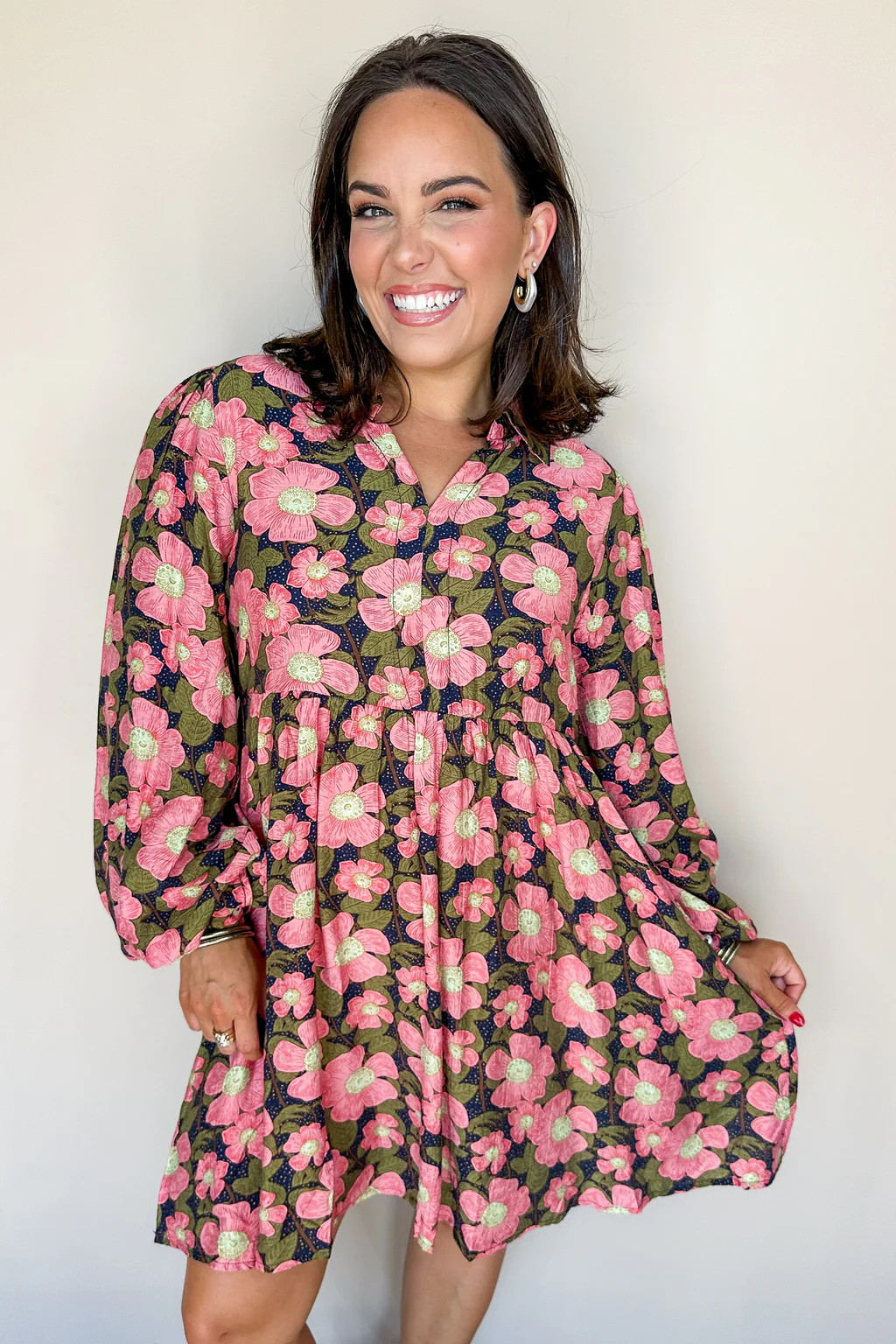 Pink & Navy Floral Swing Dress | Jules & James Boutique