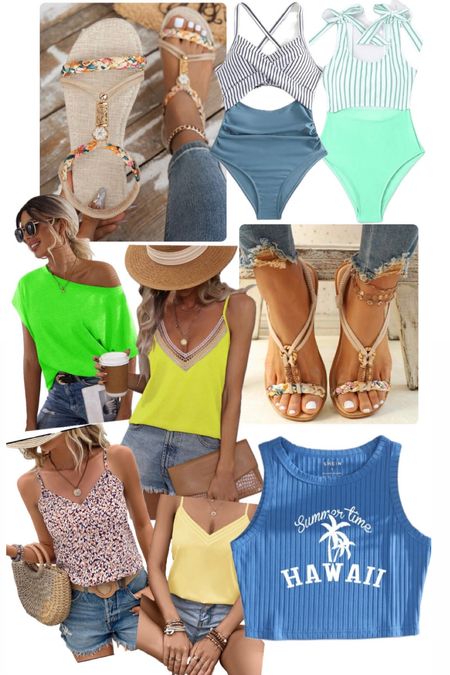 Summer tops and sandals $15 and under.