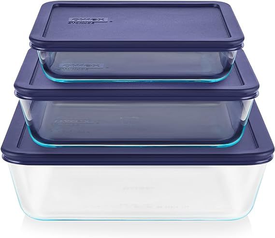 Pyrex Simply Store 6-Pc Glass Food Storage Container Set with Lids, 3-Cup, 6-Cup, & 11-Cup Rectan... | Amazon (US)