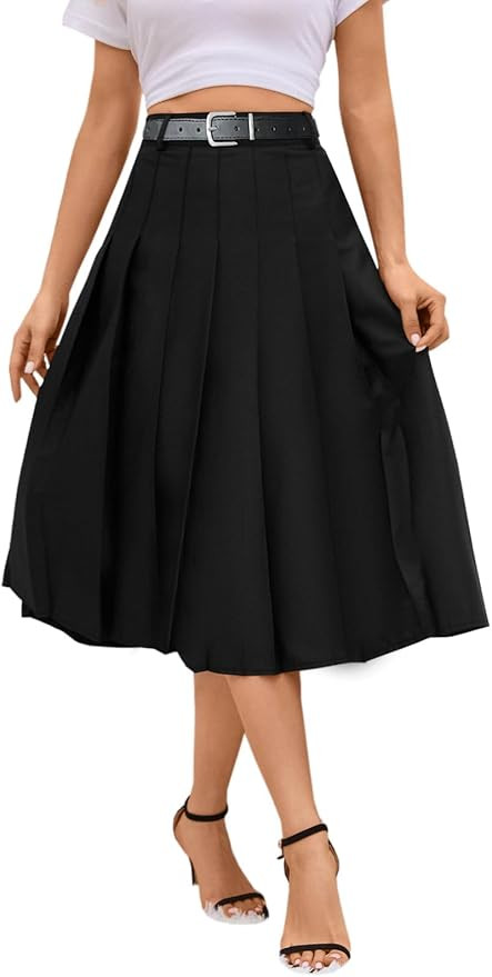 SANGTREE Women's Girls A-Line Long Pleated High Waist Fashion Skirt, School Uniform Cosplay | Amazon (US)