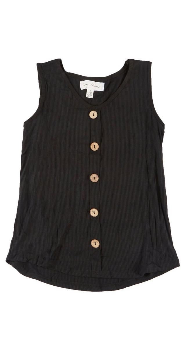 Women's Rib Knit Button Tank Top - Black-black-1053337568401  | Burkes Outlet | bealls