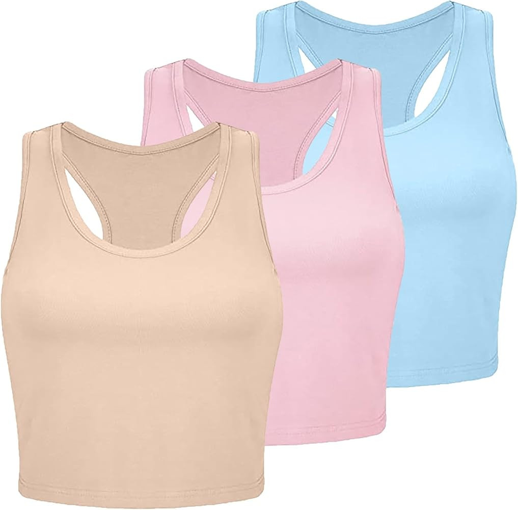 JOYO Women's 3 Piece Tank Tops Ribbed Seamless Workout Exercise Shirts Yoga Crop Tops Camisole Co... | Amazon (CA)
