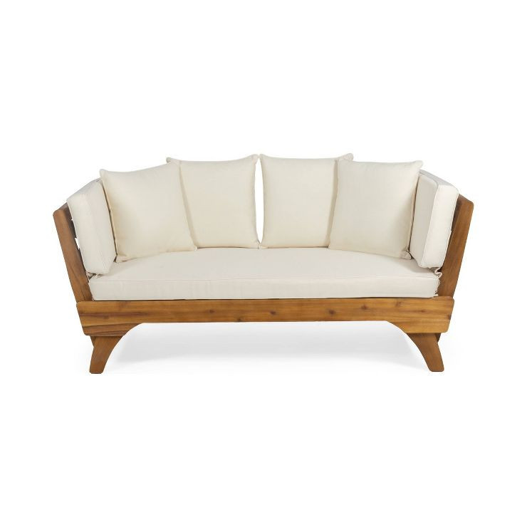 Serene Outdoor Acacia Wood Expandable Daybed with Cushions - Teak/Beige/Khaki - Christopher Knigh... | Target