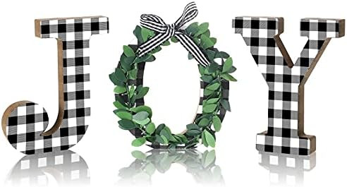 Jetec 3 Pieces Christmas Joy Wood Signs Christmas Joy Table Signs Freestanding Wooden Cutout Word De | Amazon (US)