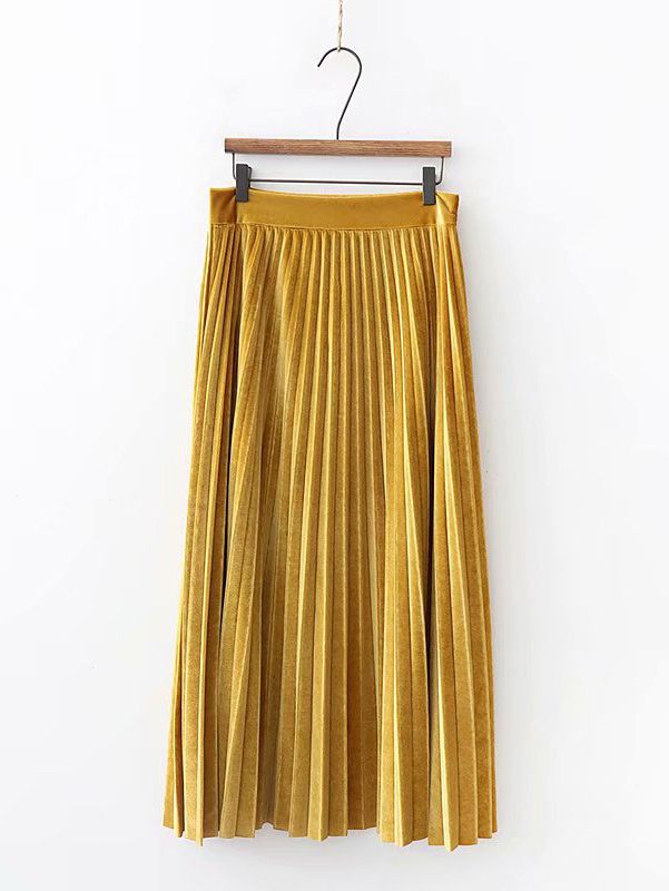 Solid Pleated Velvet Skirt | SHEIN