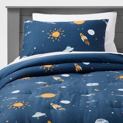 Space Cotton Kids' Comforter Set Navy - Pillowfort™ | Target