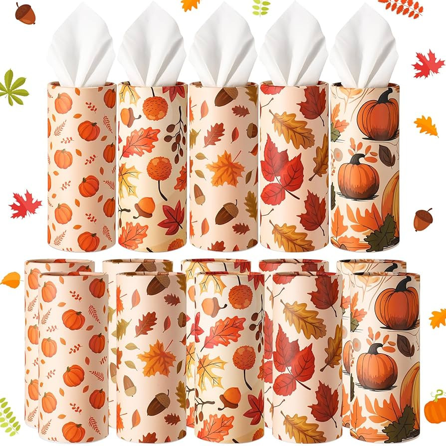 20 Pcs Fall Thanksgiving Car Tissues Cylinder with 3 Ply Facial Tissues Bulk Round Tissue Boxes T... | Amazon (US)
