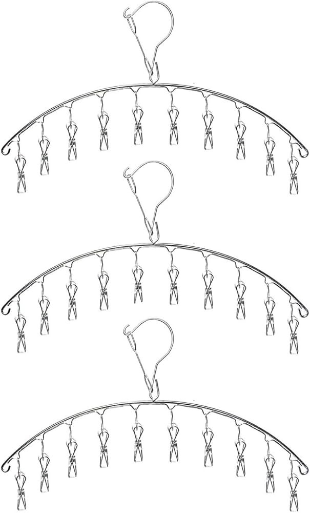 3 Pack Stainless Steel Laundry Drying Rack Clothes Hanger with 10 Clips for Drying Socks,Drying T... | Amazon (US)