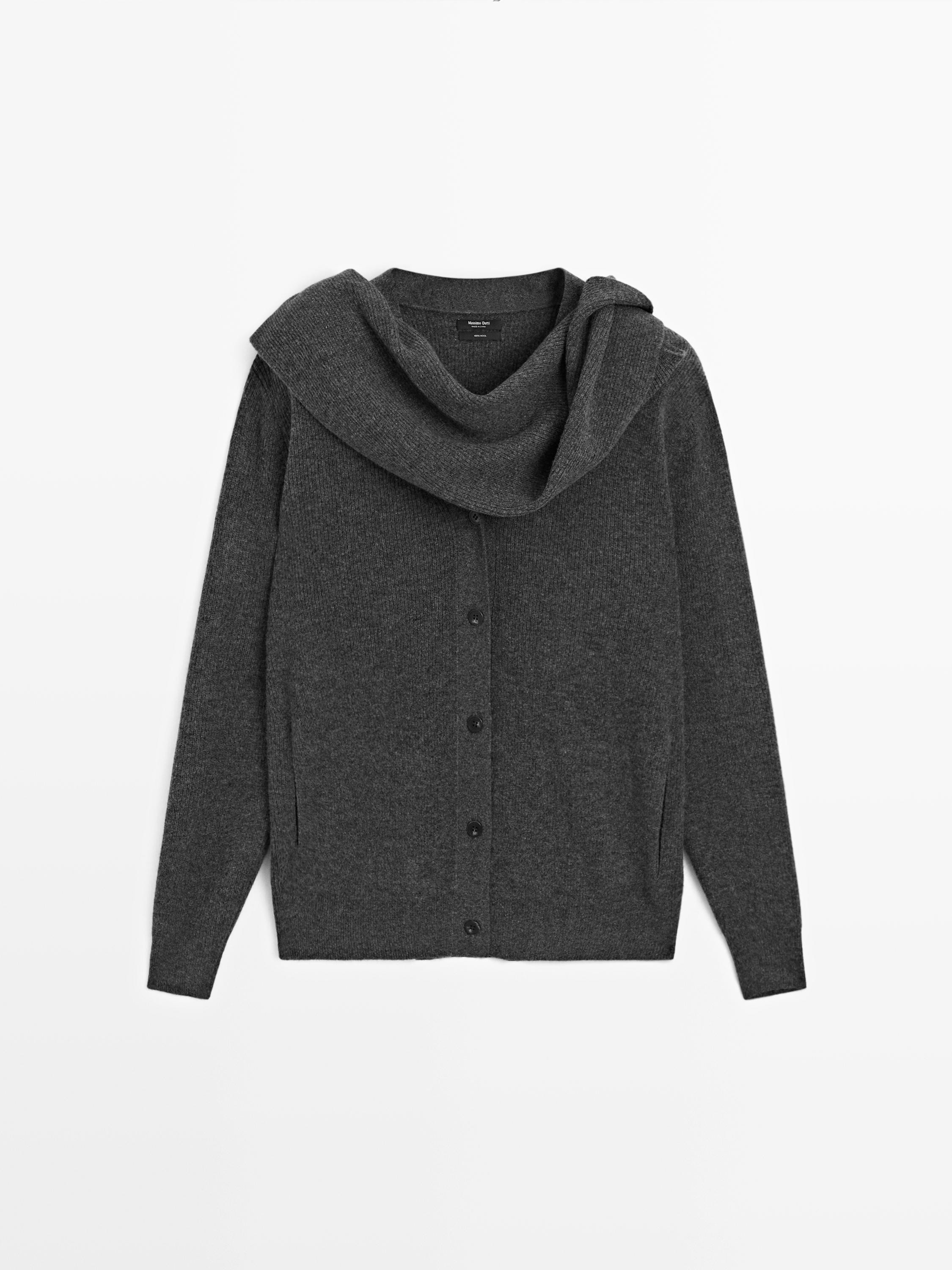 100% wool cardigan with scarf detail · Medium Grey · Tops And Other Garments | Massimo Dutti | Massimo Dutti UK