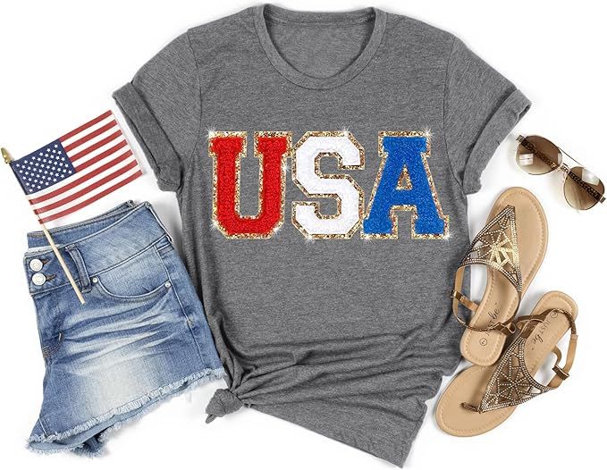 USA Flag Tee Shirt Women 4th of July Gift T Shirt Casual Short Sleeve American Proud T-Shirt Tops | Amazon (US)