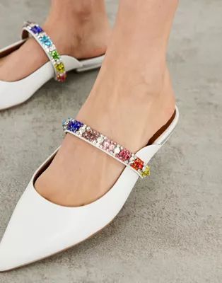 Kurt Geiger London Princely slip on mule with rainbow trim in white leather | ASOS (Global)