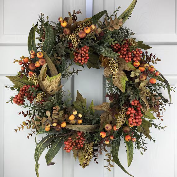 Fall Wreath for Front Door With Berries and Eucalyptus Rustic - Etsy | Etsy (US)