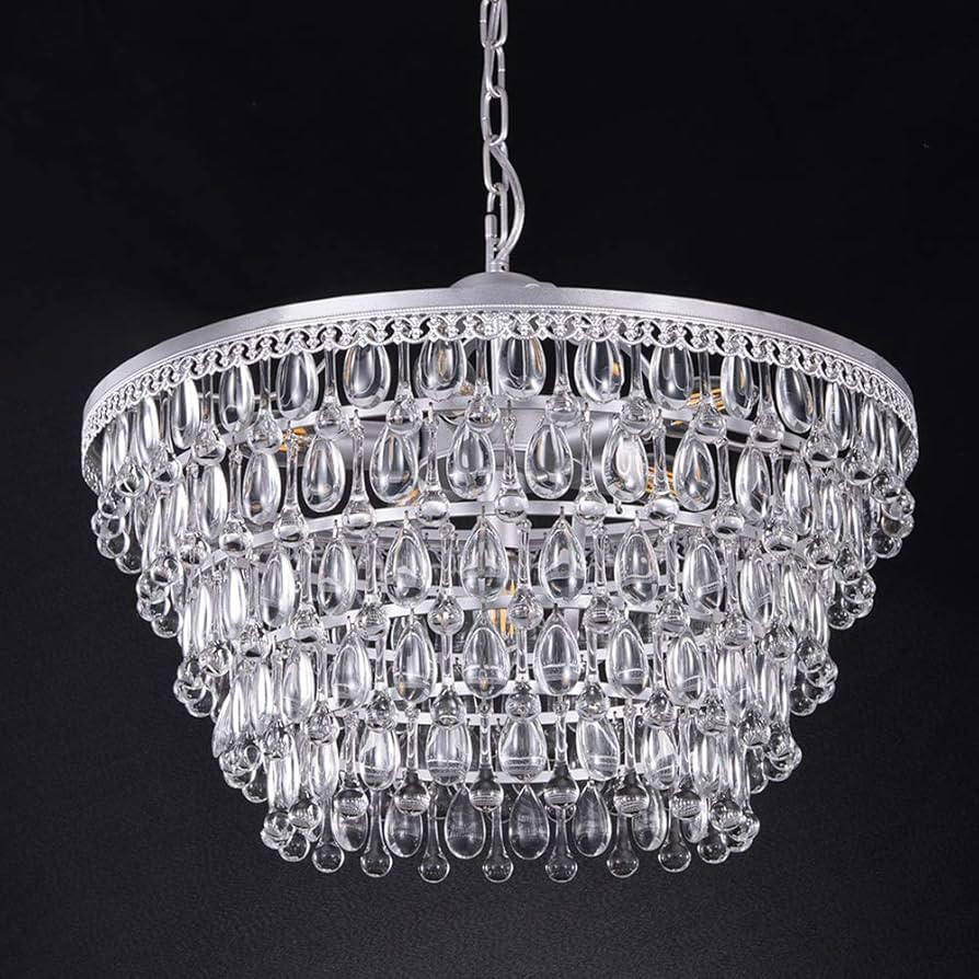 Wellmet 20 Inch Crystal Chandeliers, 6 Lights 5 Tiers Crystal Light, Adjustable Ceiling Pendant L... | Amazon (US)