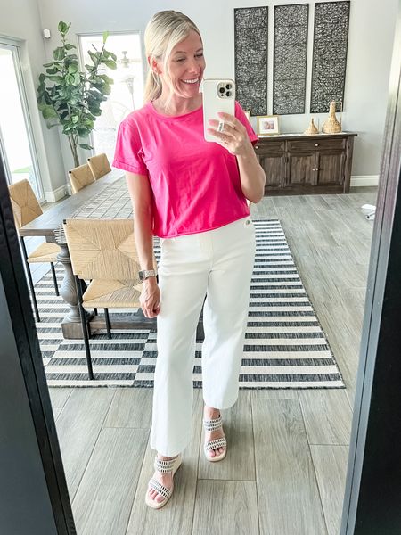 Love this pink cropped tee with white wide leg cropped pants. Size small and everything. Use code JENNYXSPANX for 10% off the pants. Amazon fashion 


#LTKover40 #LTKstyletip #LTKSeasonal