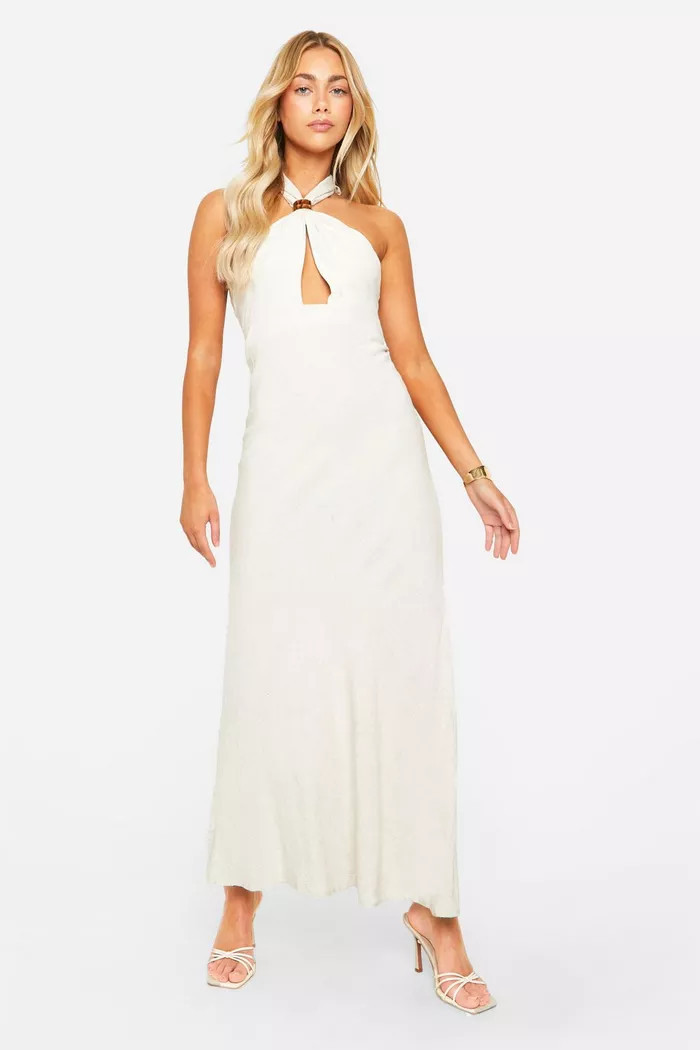 Linen Halter Maxi Dress | boohoo (US & Canada)