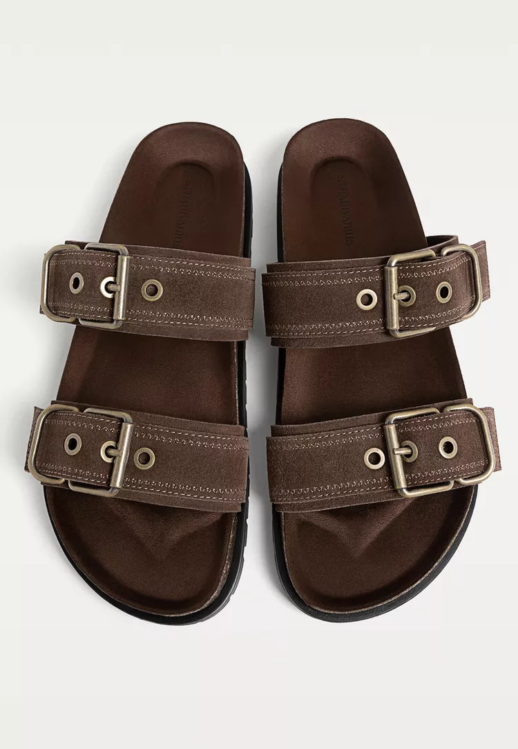 Flat leather sandals - Women's Sandals | Stradivarius United Kingdom | Stradivarius (UK)
