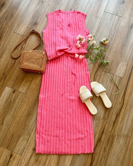 Amazon fashion. Pink sweater skirt set: free people look alike. Hot pink sleeveless sweater dress set. Summer outfit. Spring outfit. 

#LTKFestival #LTKSeasonal #LTKSaleAlert