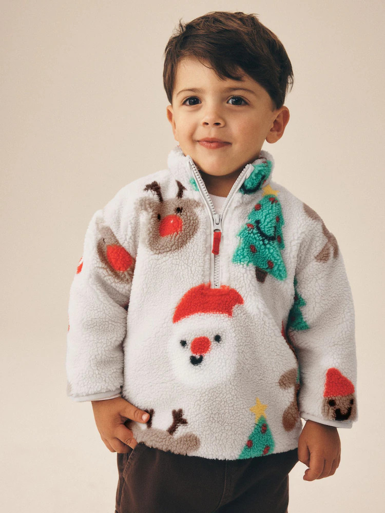 Multi All Over Printed Christmas Zip Neck Fleece (3mths-7yrs) | Next US