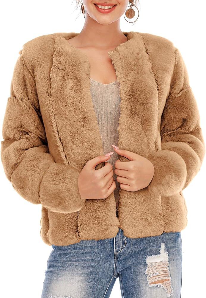 BerryGo Women's Long Sleeve Open Front Fuzzy Faux Fur Coat | Amazon (US)